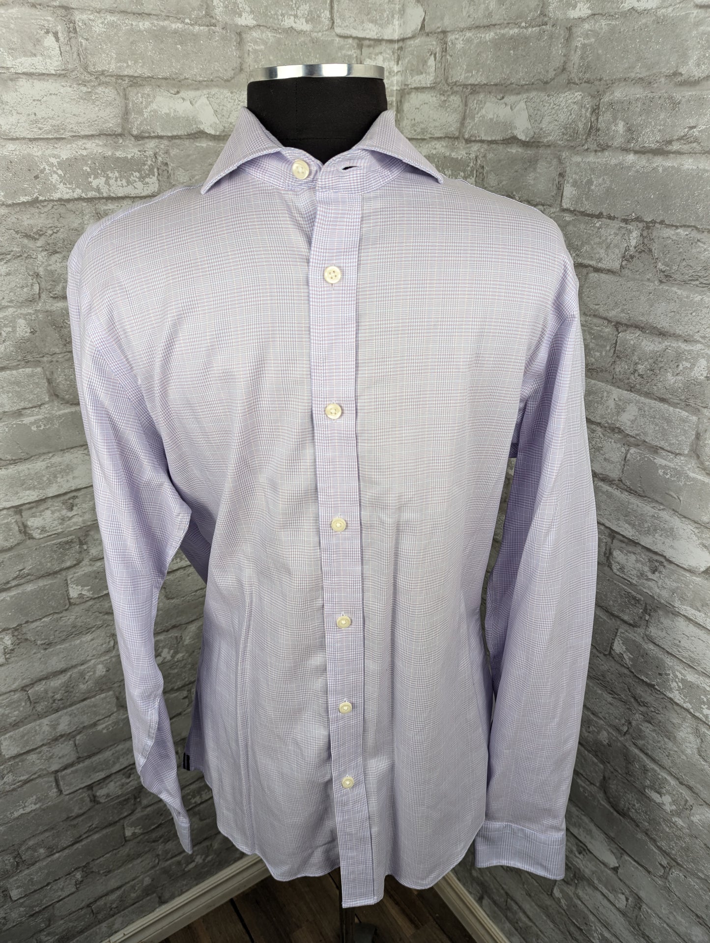 Black Brown 1826 long sleeve lavender and blue plaid designer shirt
