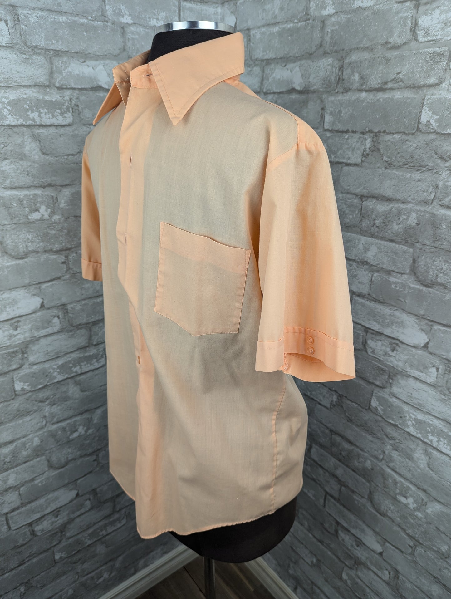 Vintage short sleeve Lucerne peach men's shirt