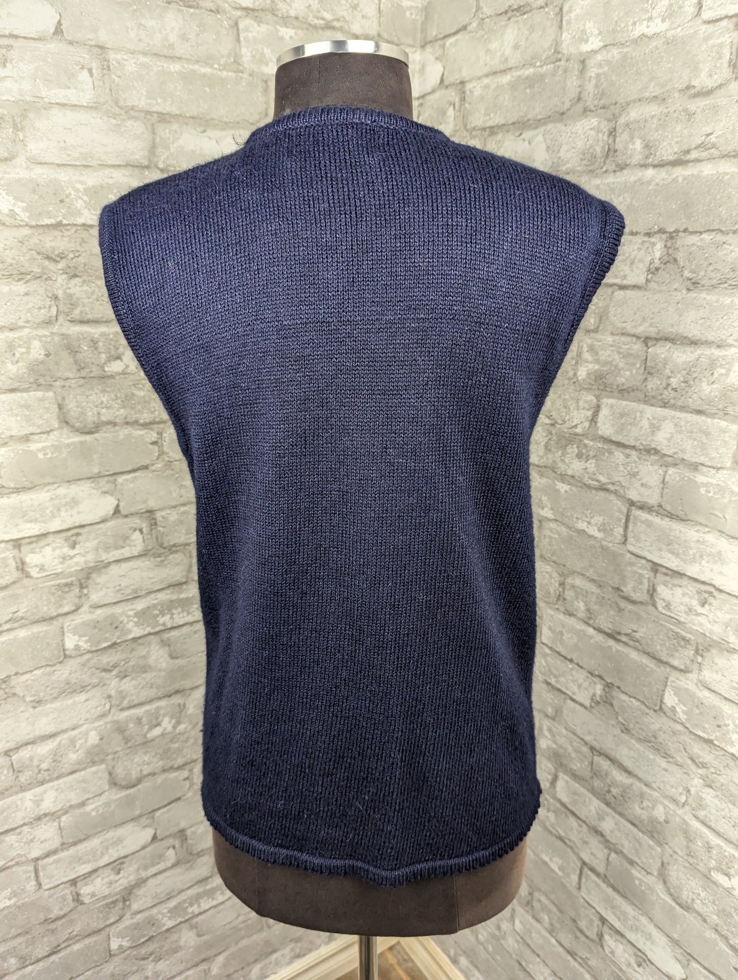 Vintage hand embroidered floral navy vest