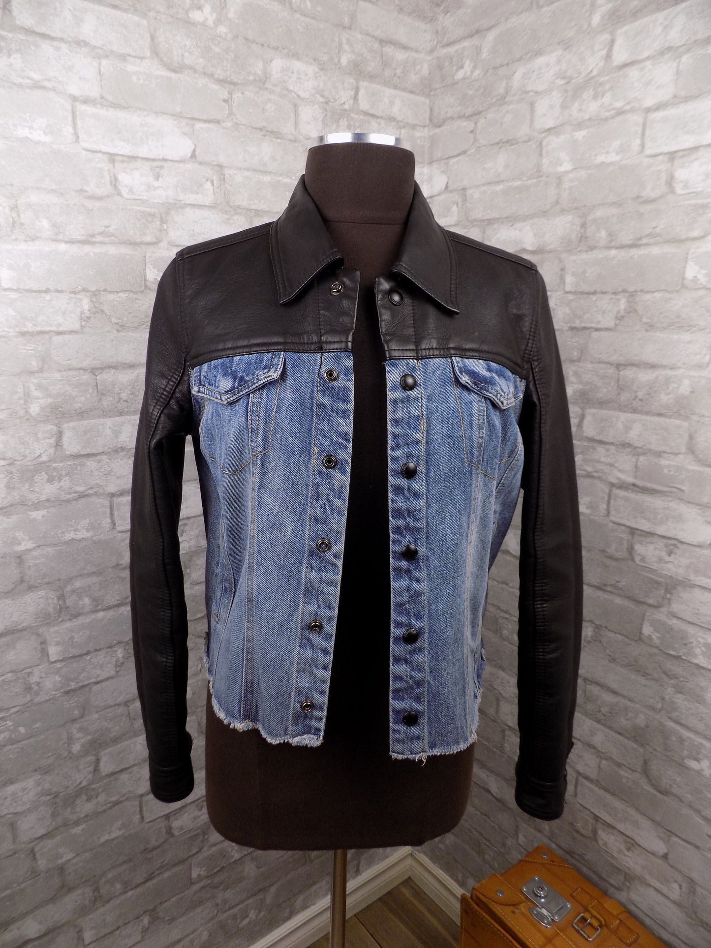 Vegan leather and jean jacket