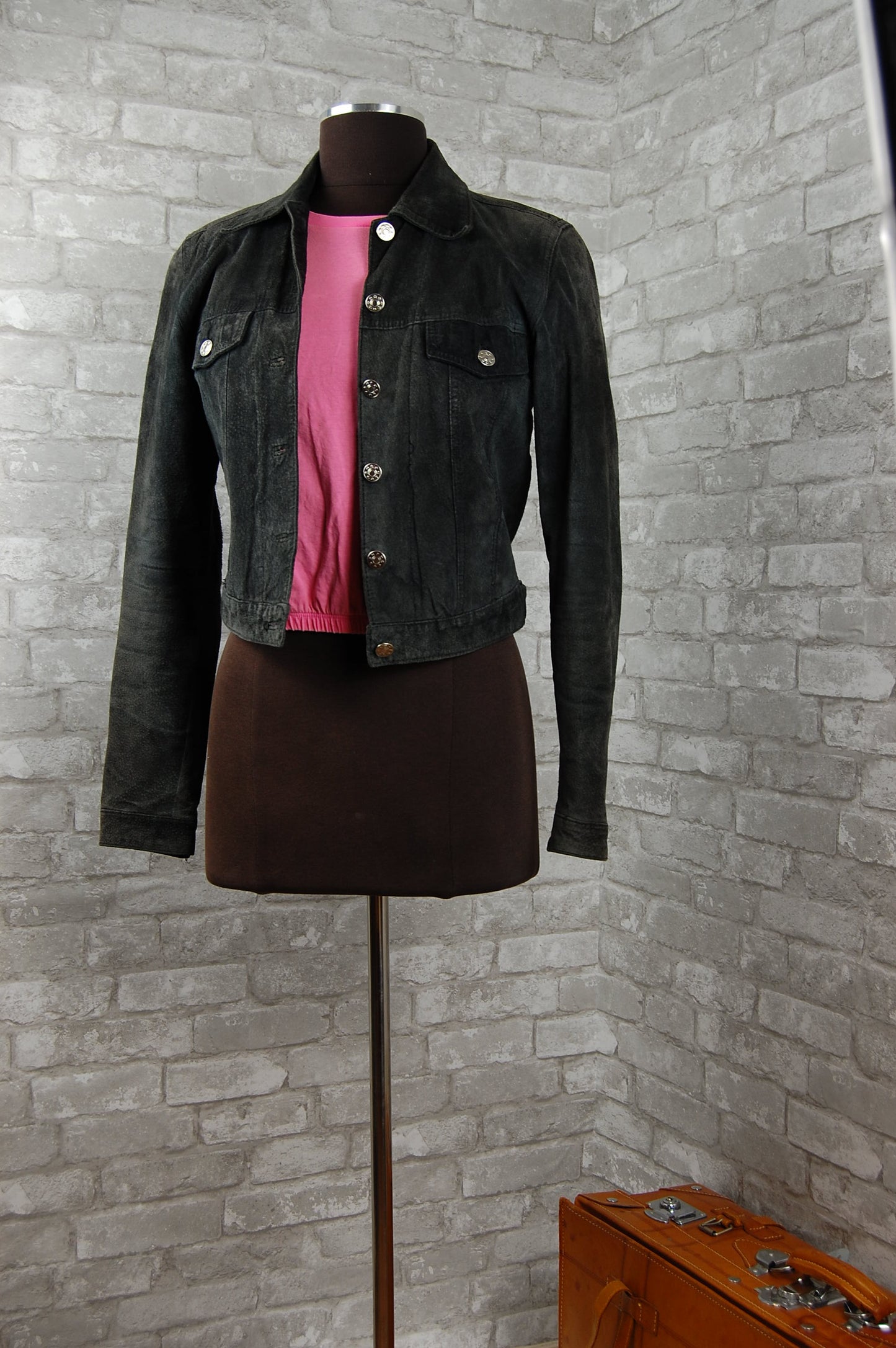 Vintage black suede jean jacket