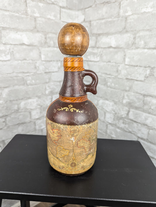 Vintage Fausto Corduri Italian Old World Map Leather decanter