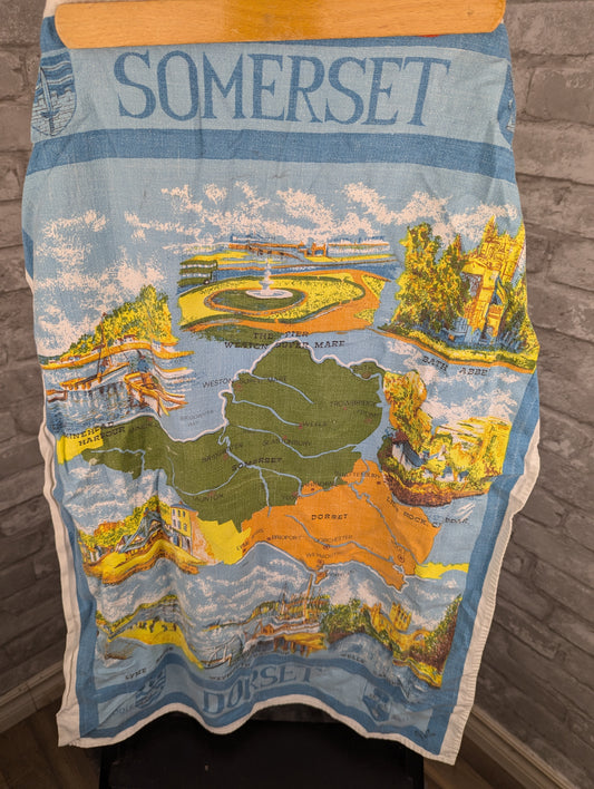 Vintage Somerset Dorset map tea towel