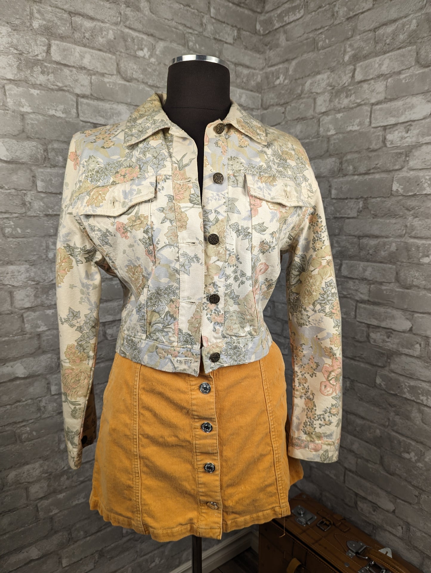 Vintage floral jean jacket coat