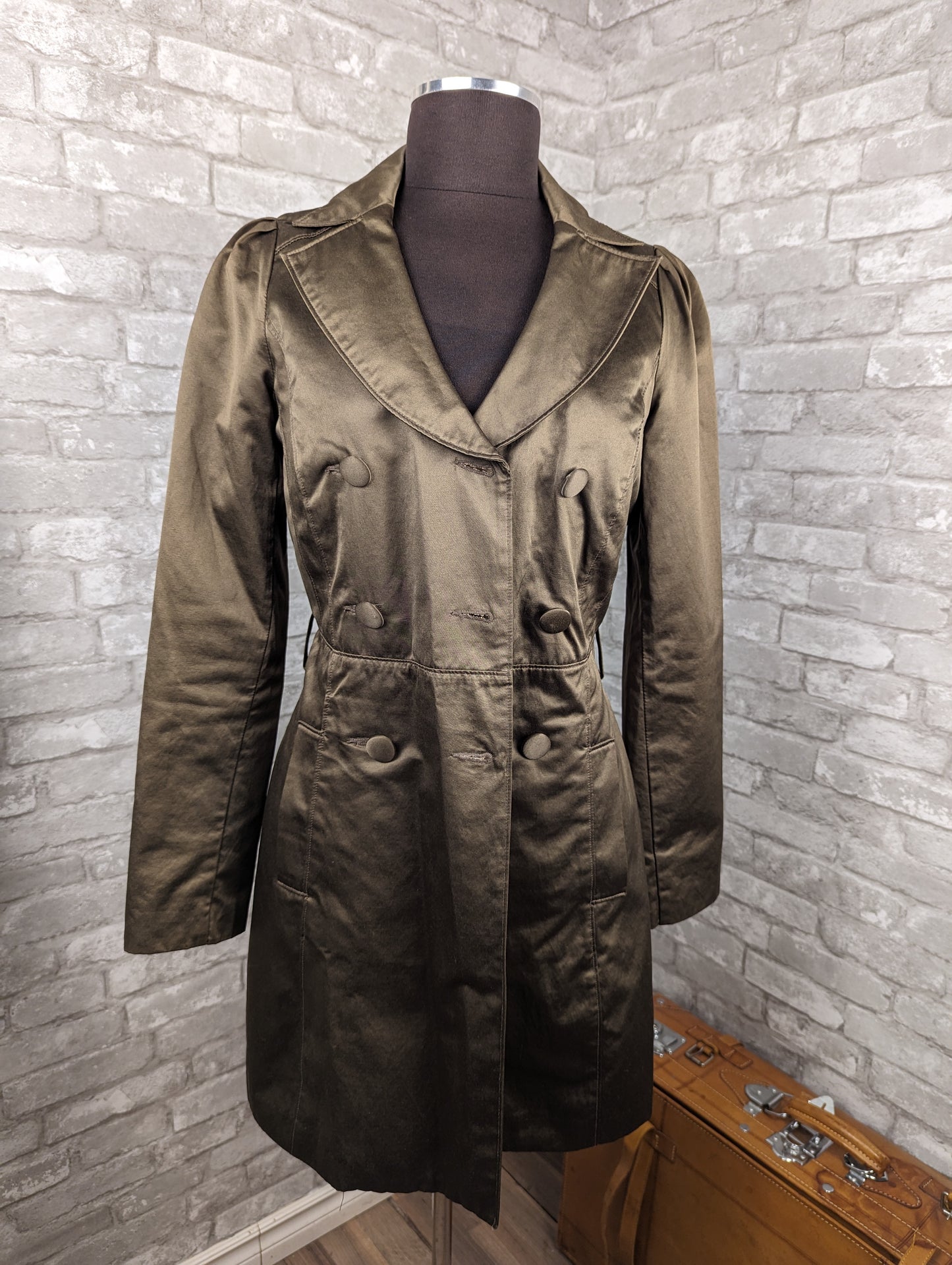 Satin brown mid length trench jacket