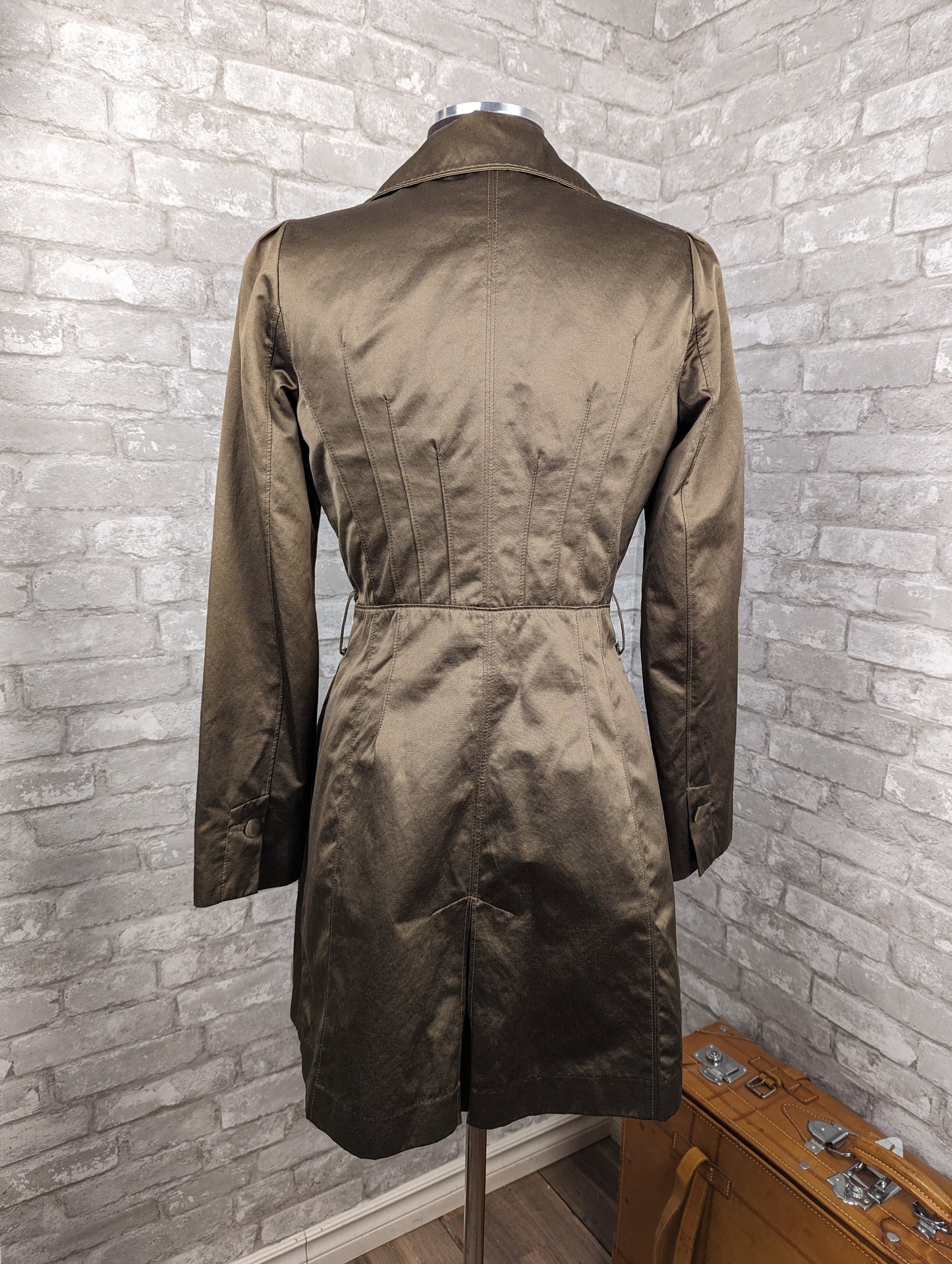 Satin brown mid length trench jacket