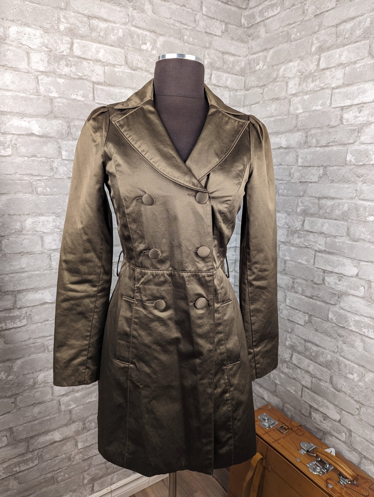 Satin brown mid length trench jacket