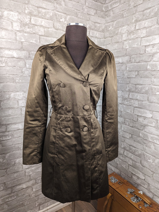 Satin brown mid length trench jacket