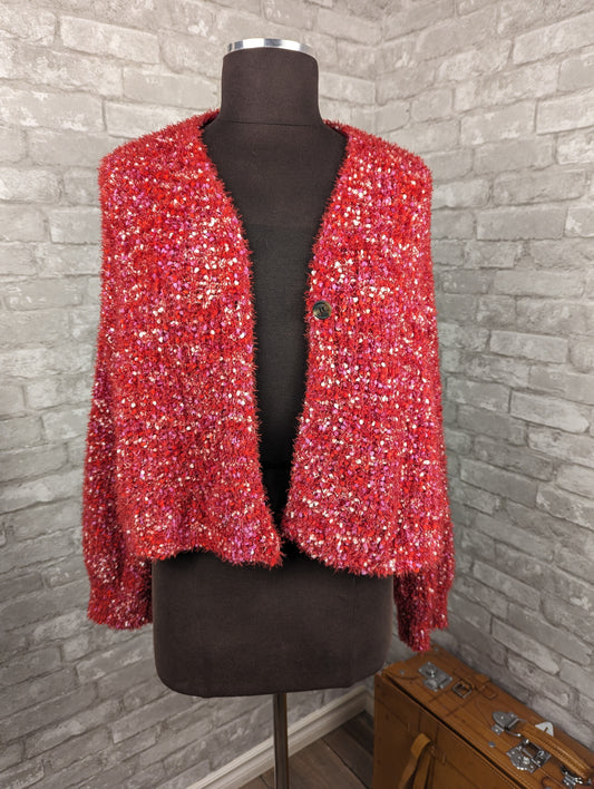 Cute short pink and red cardigan