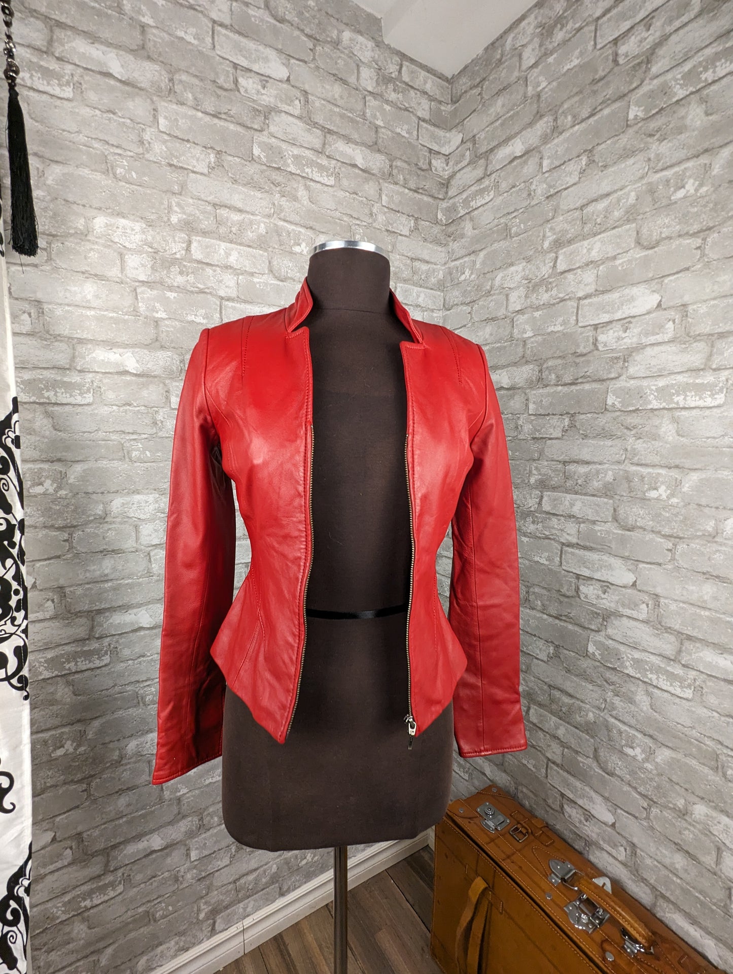 Vintage fitted red leather jacket