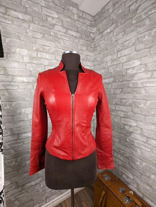 Vintage fitted red leather jacket