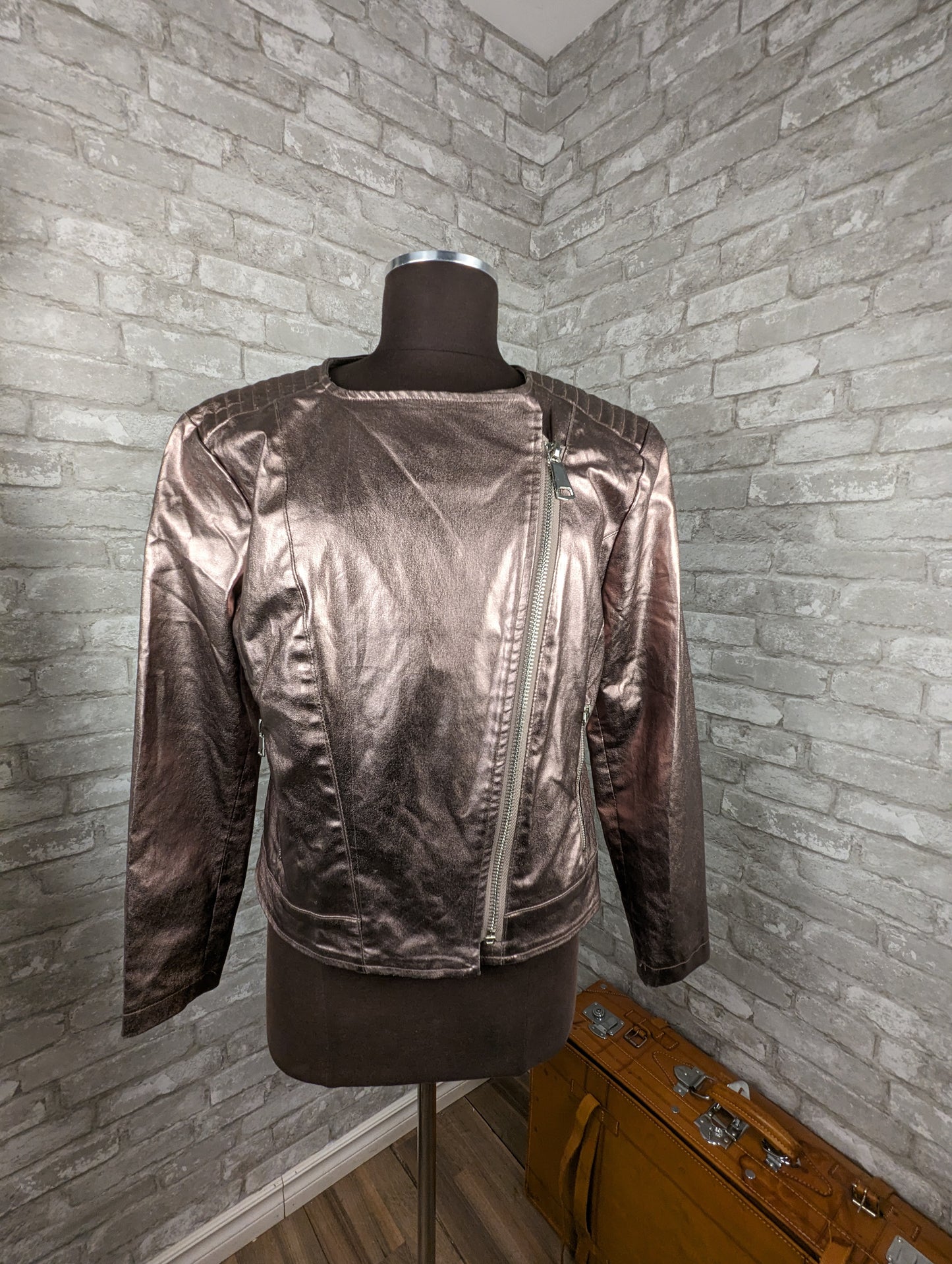 Suko Jeans rose gold perfecto moto jacket