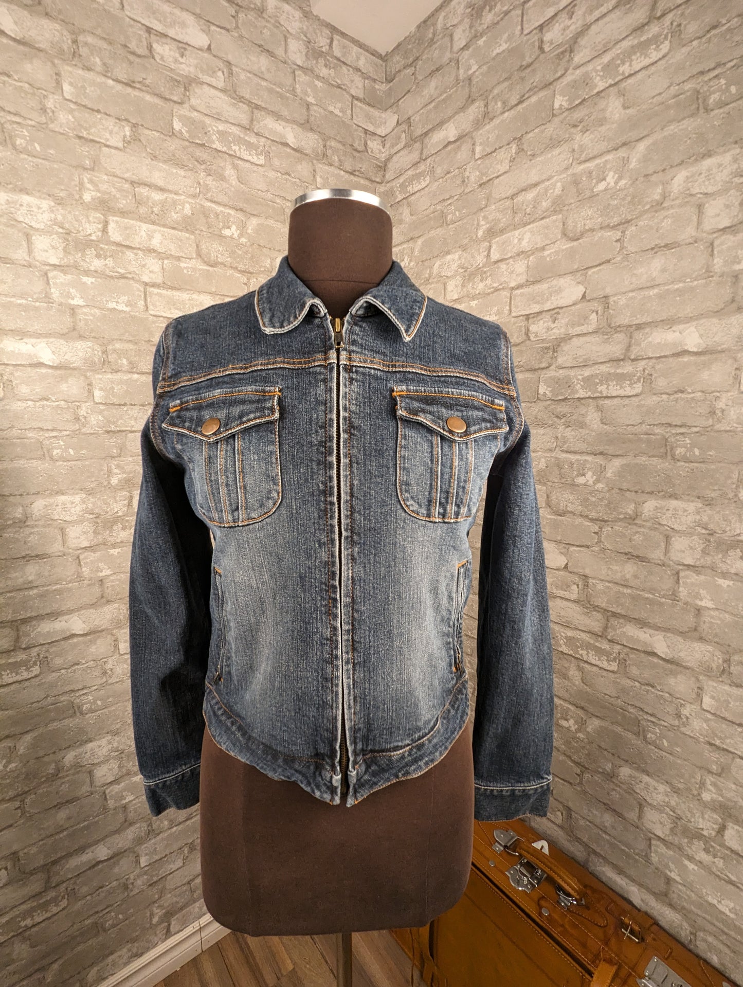 Zippered moto Jacob Y2K jean jacket