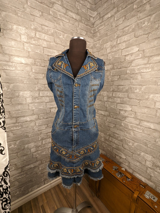 Vintage beaded jean dress