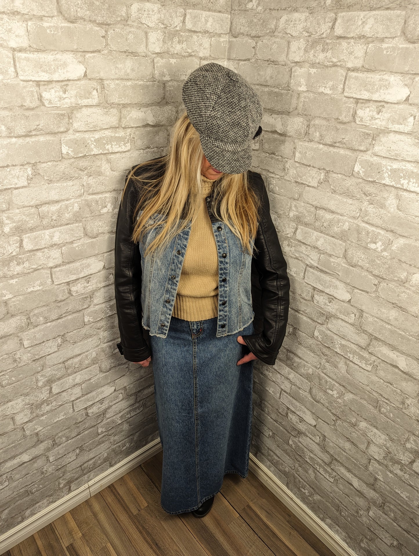 Vegan leather and jean jacket