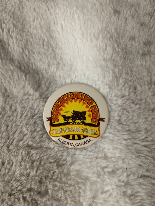 Homecoming 1980 Stamp Around Alberta, Canada Vintage button