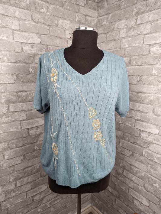 Vintage light blue granny embroidered top