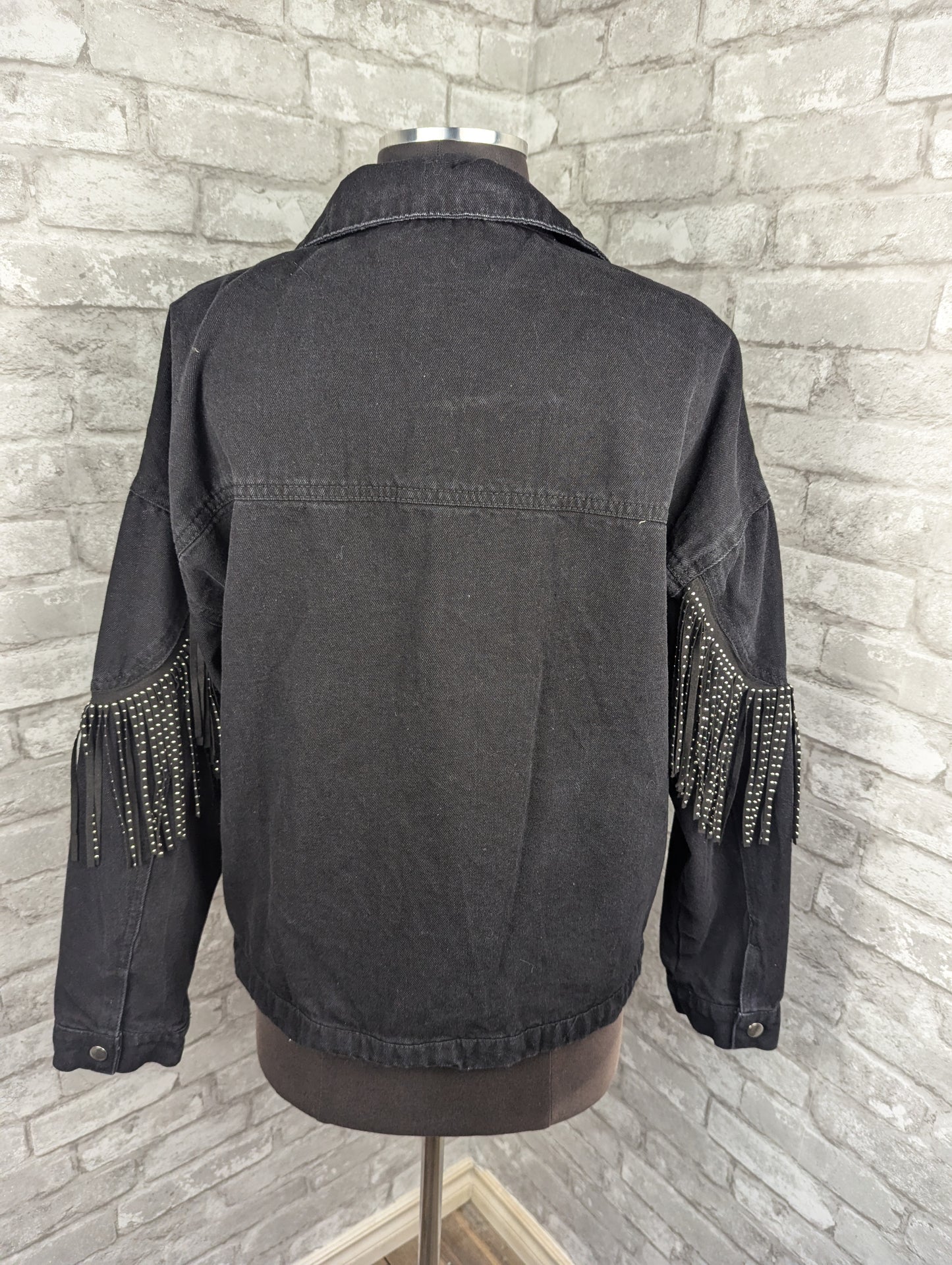 Black fringe jean jacket