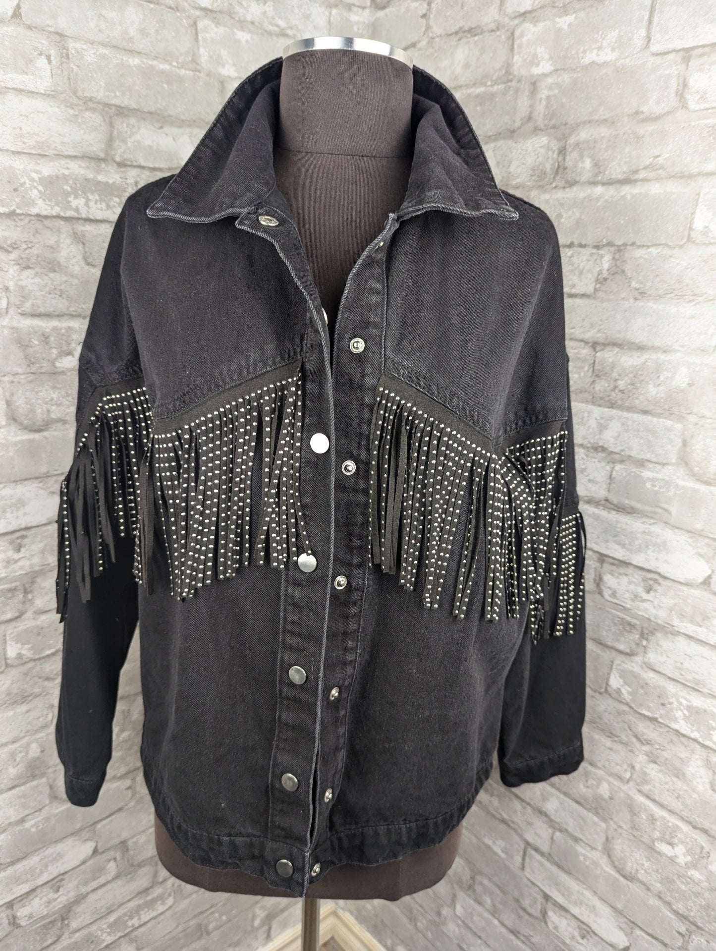 Black fringe jean jacket