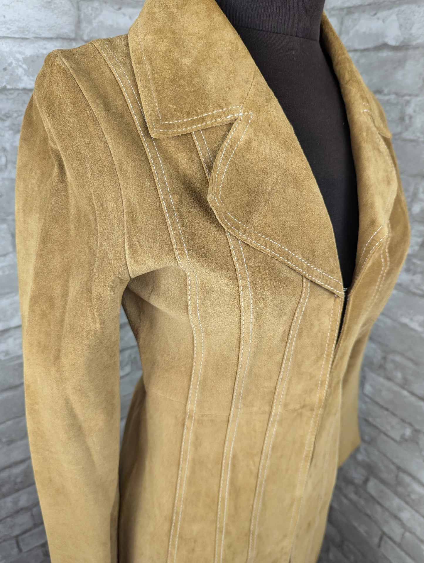 Vintage tan suede leather duster coat jacket