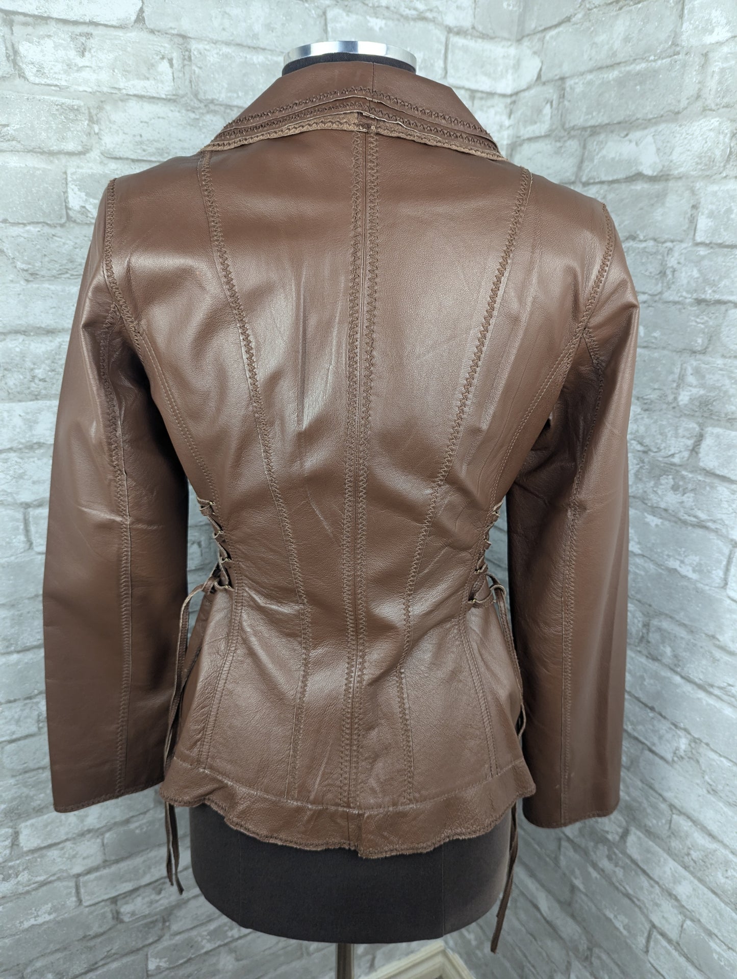 Vintage laced brown leather blazer jacket