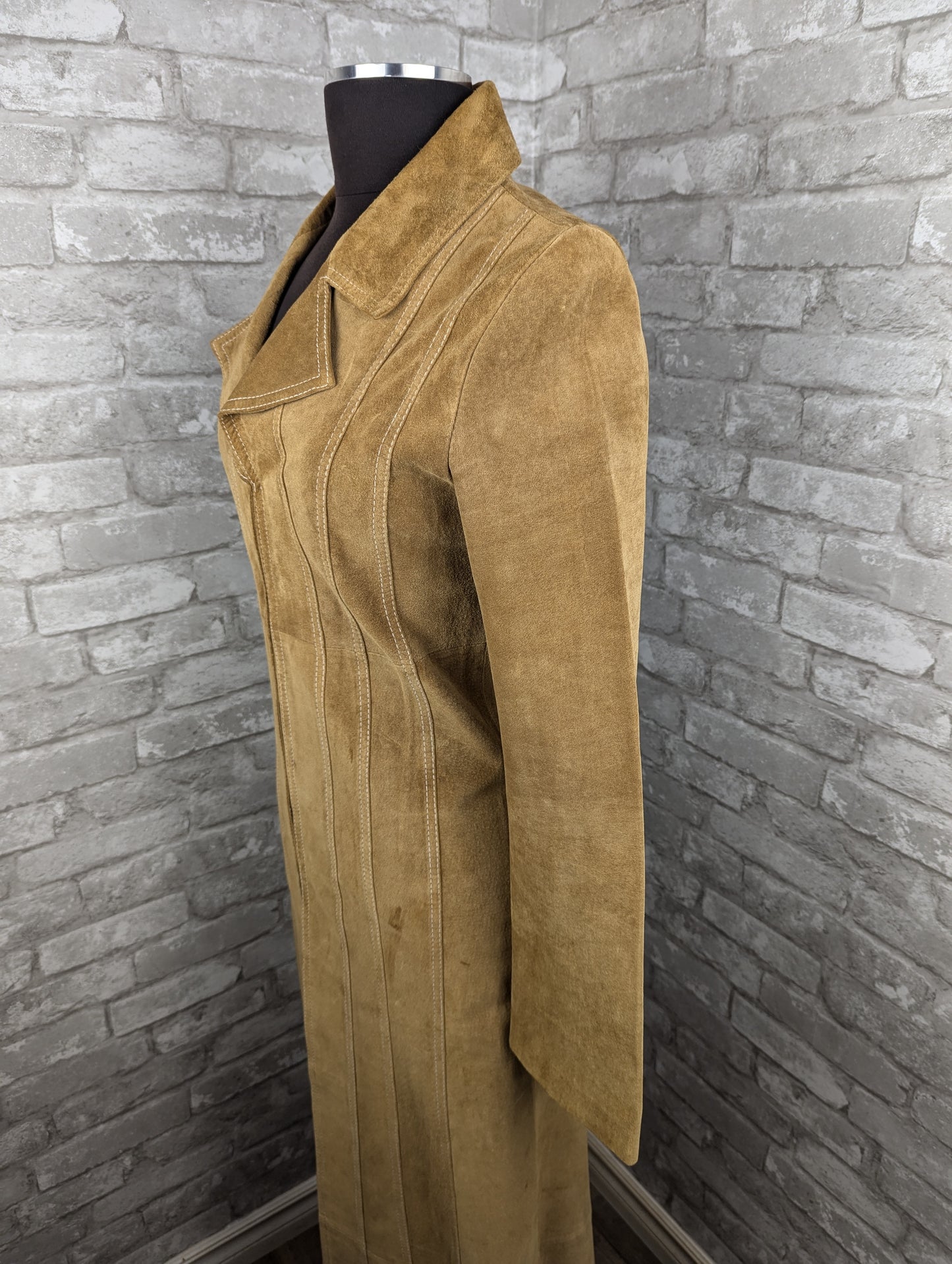 Vintage tan suede leather duster coat jacket