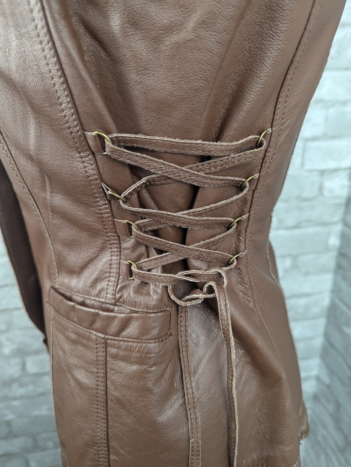 Vintage laced brown leather blazer jacket