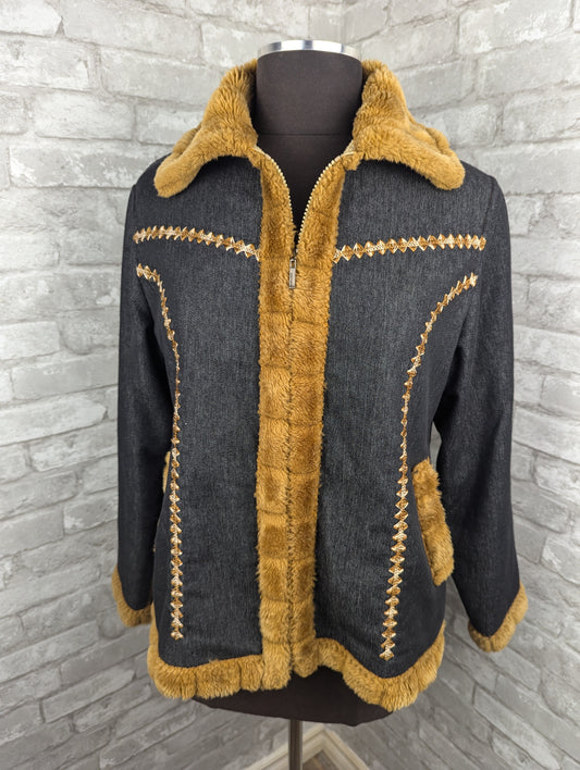 Vintage faux fur fleece jean jacket