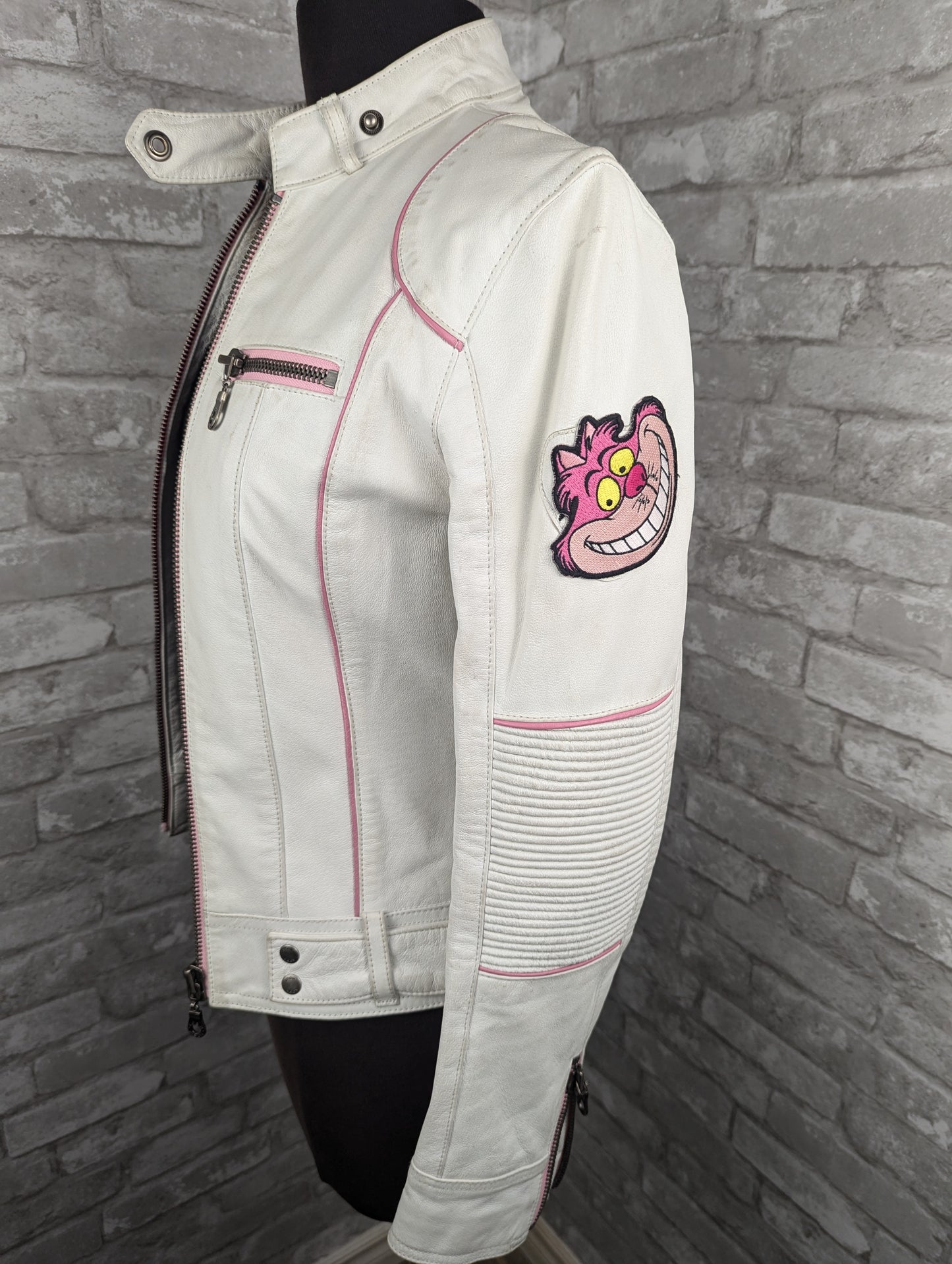 Vintage white with pink pipping motorcycle jacket