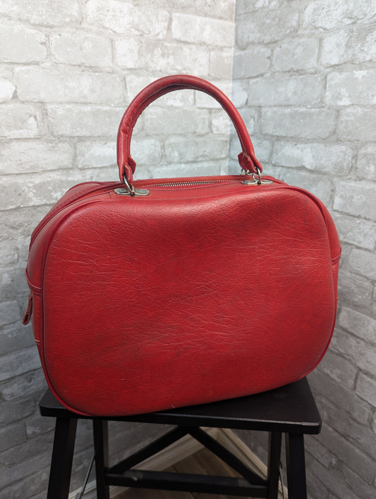 Vintage 70s red carry-on tote bag