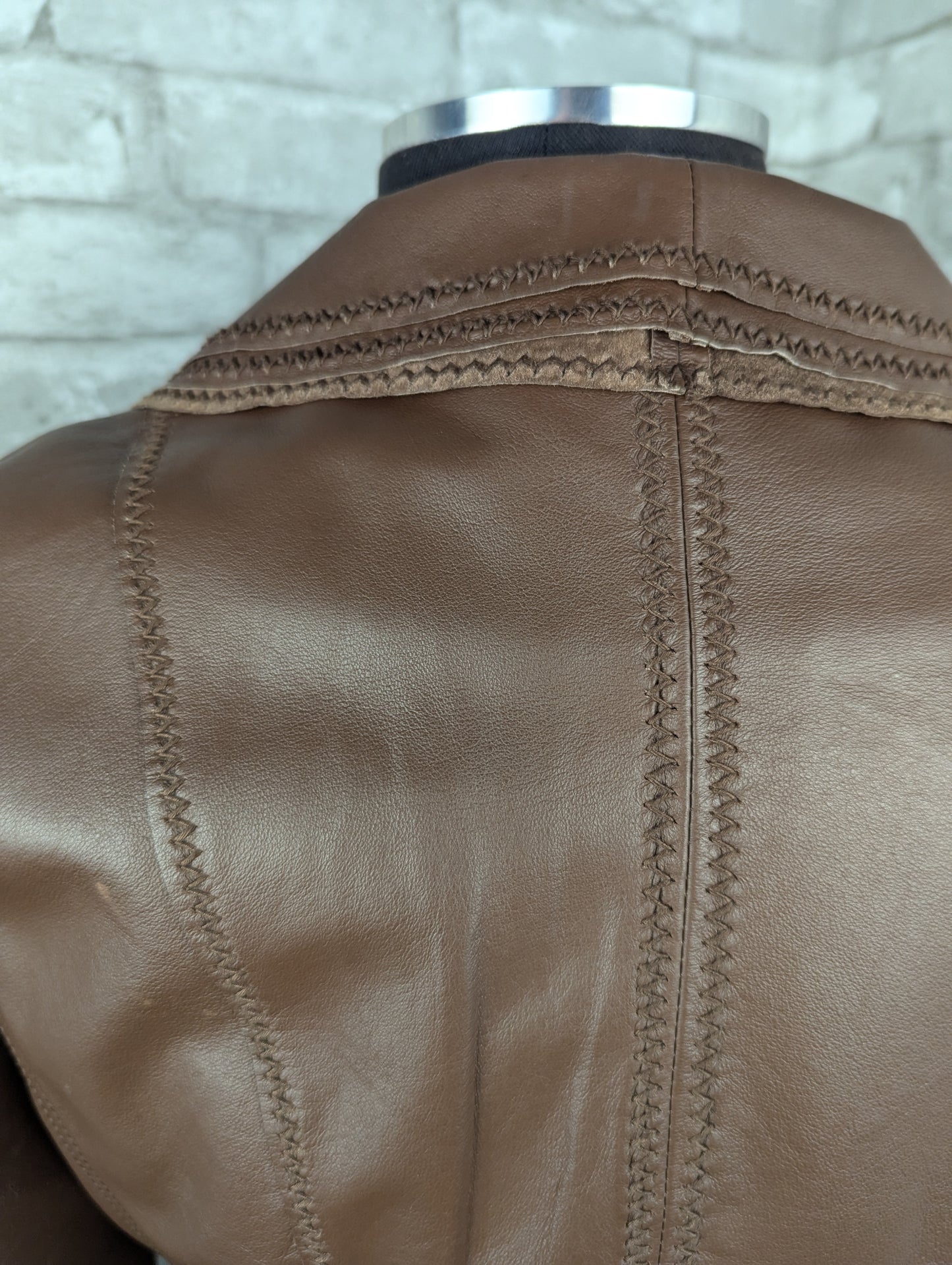 Vintage laced brown leather blazer jacket