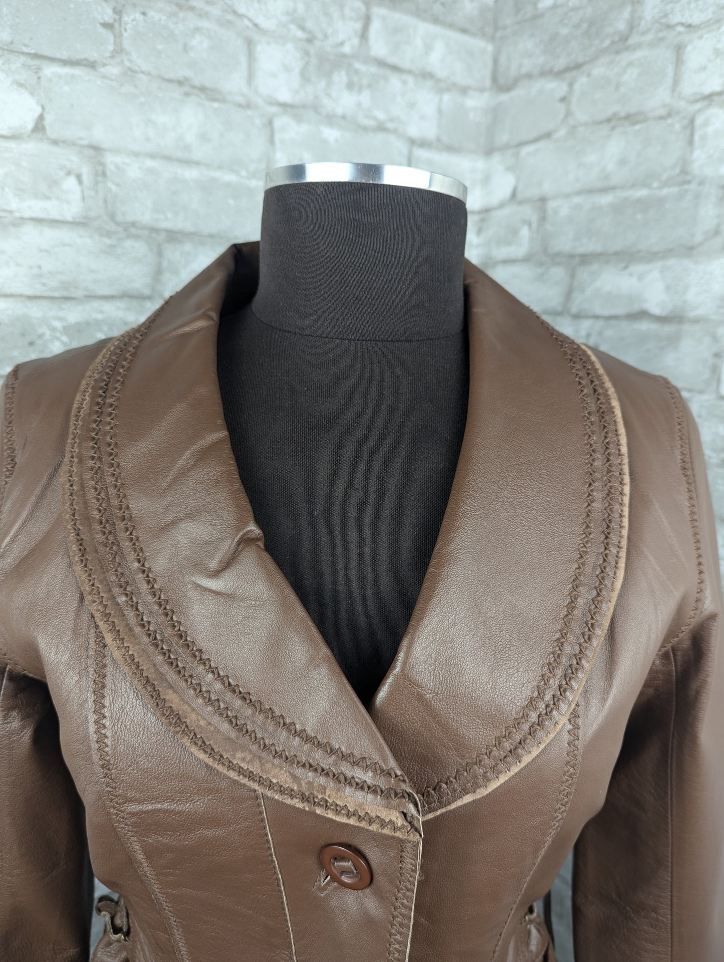 Vintage laced brown leather blazer jacket