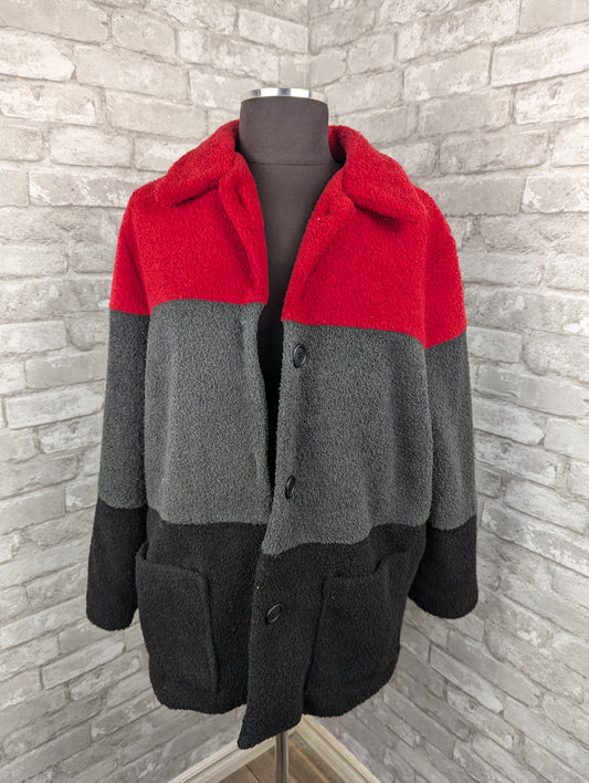 Vintage color block teddy shacket