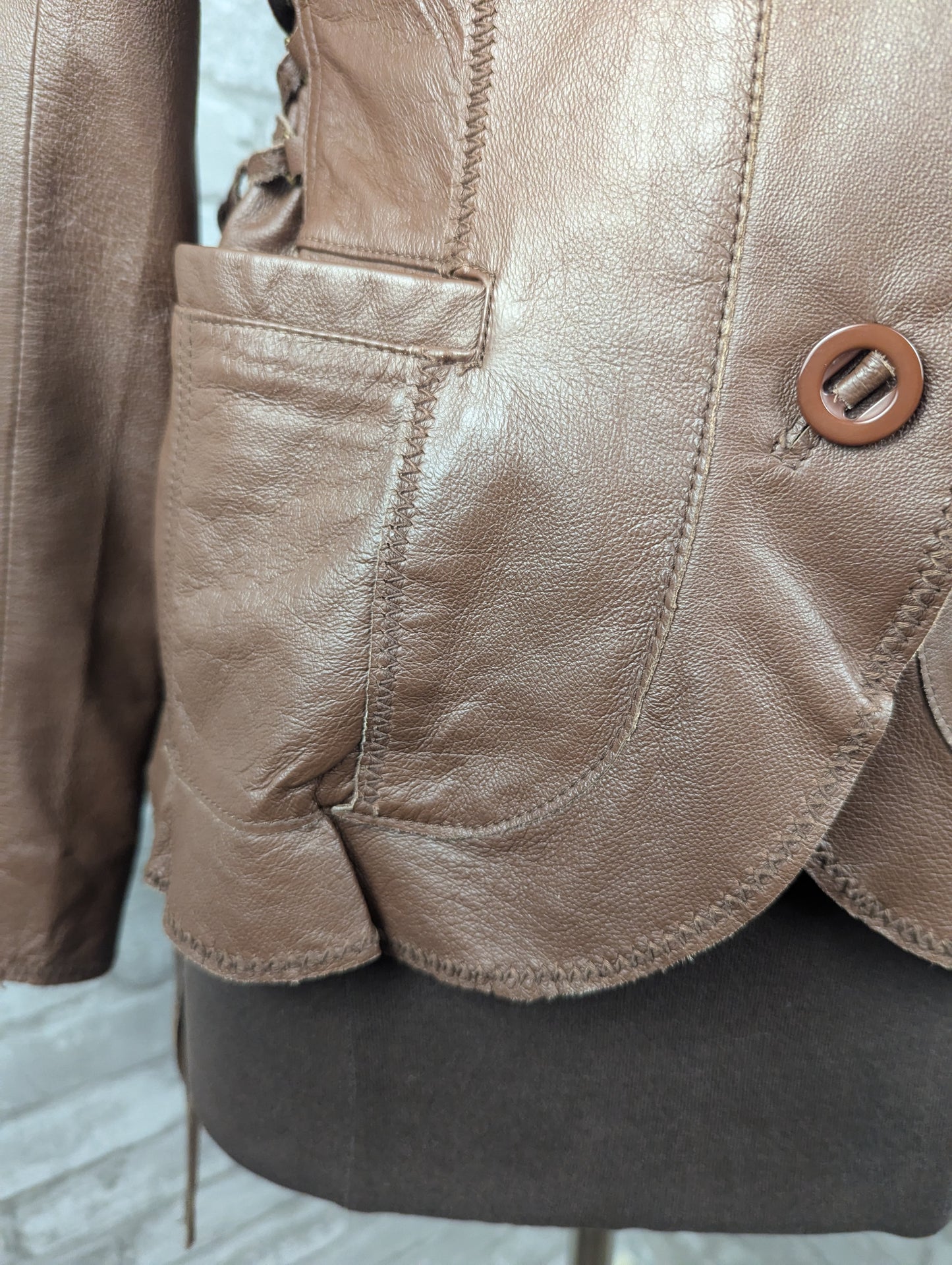 Vintage laced brown leather blazer jacket