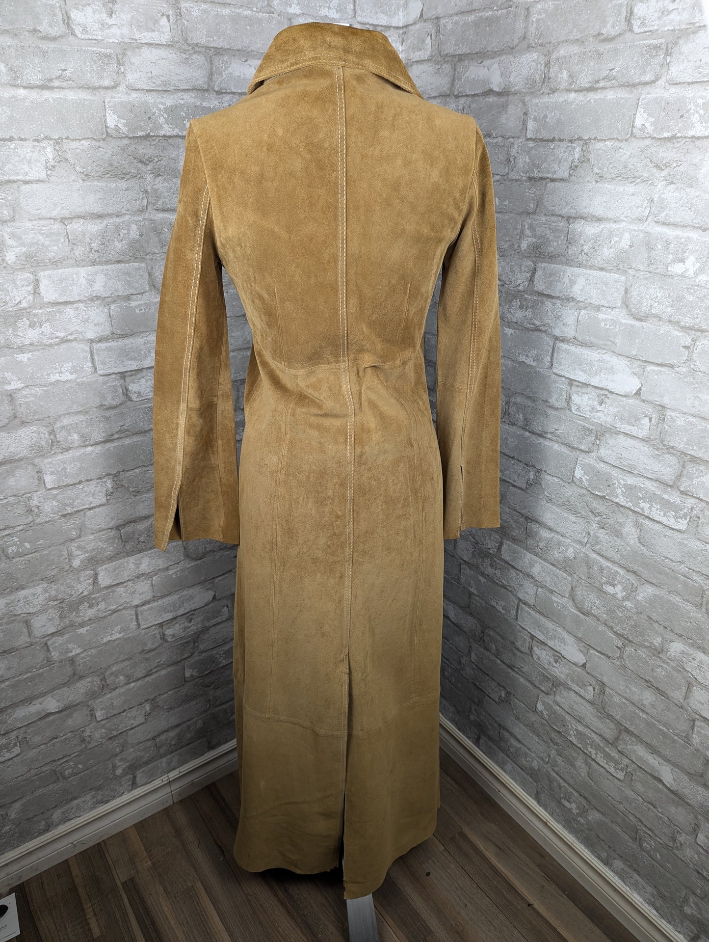 Vintage tan suede leather duster coat jacket