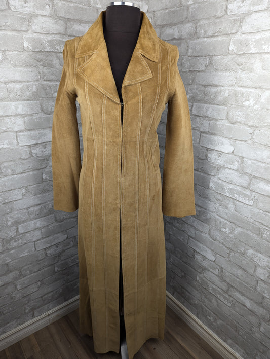 Vintage tan suede leather duster coat jacket