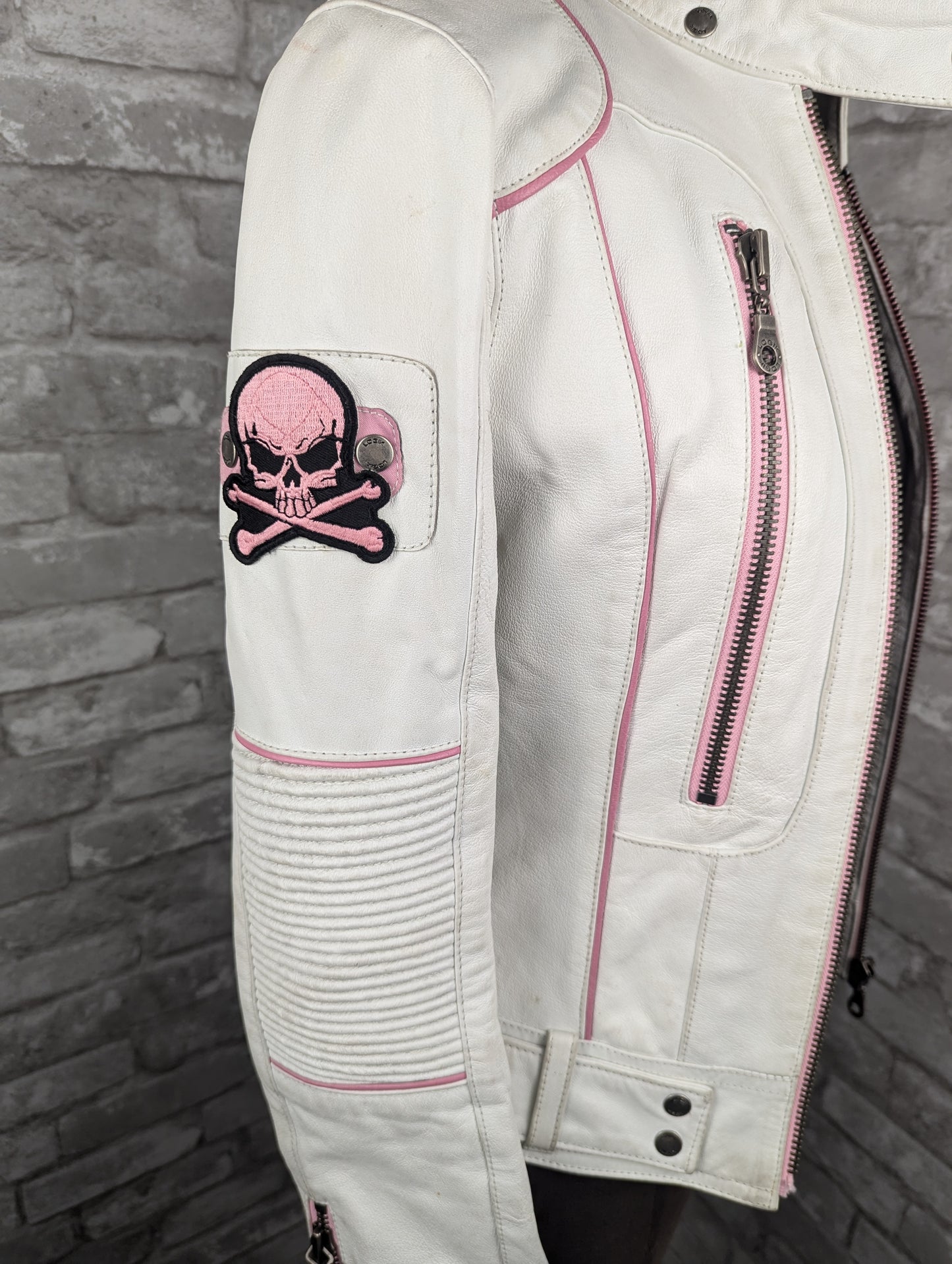 Vintage white with pink pipping motorcycle jacket