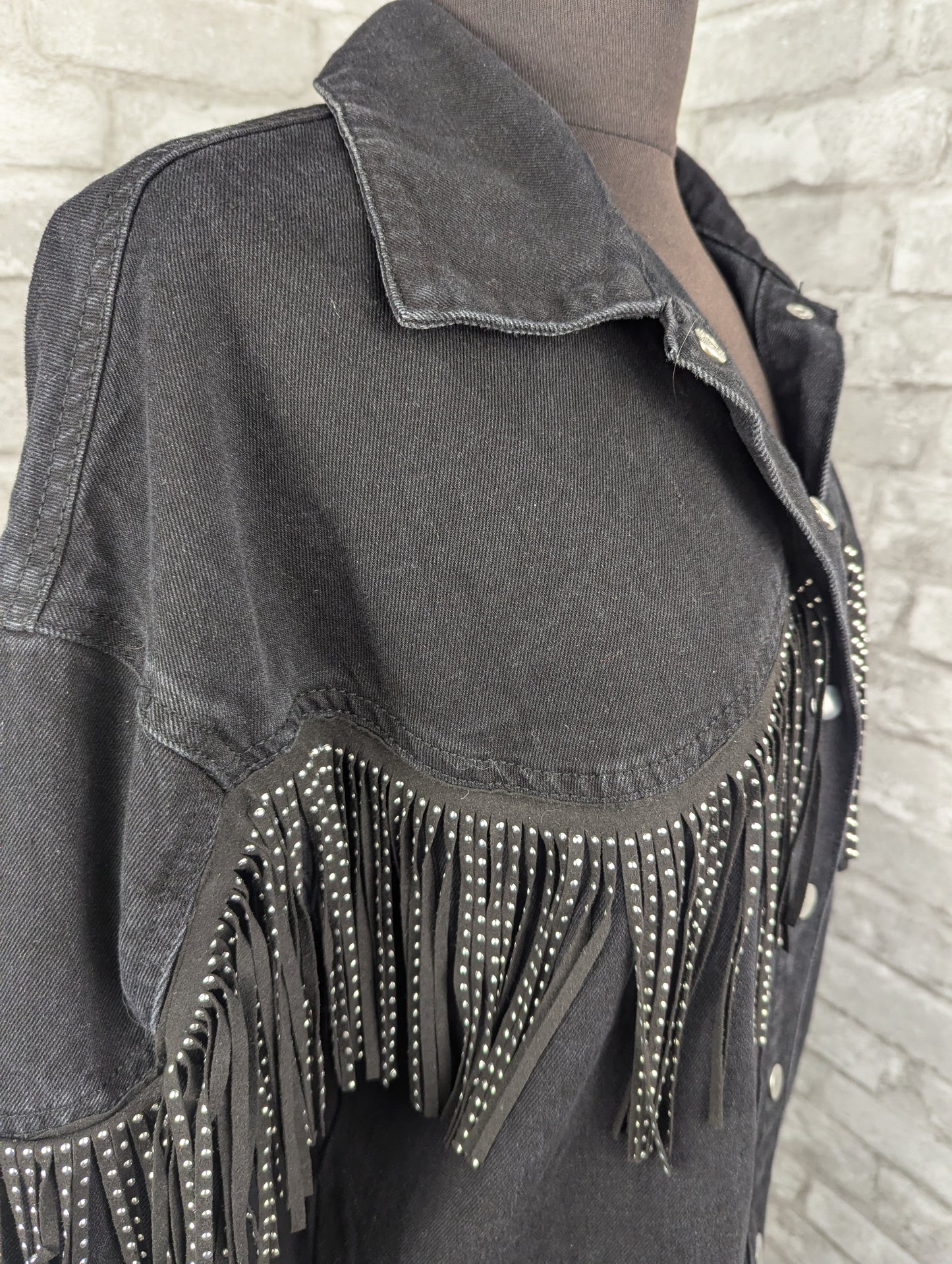 Black fringe jean jacket