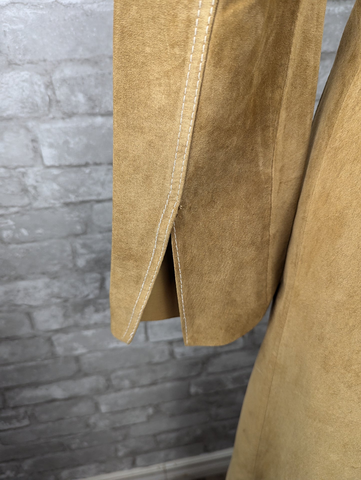 Vintage tan suede leather duster coat jacket