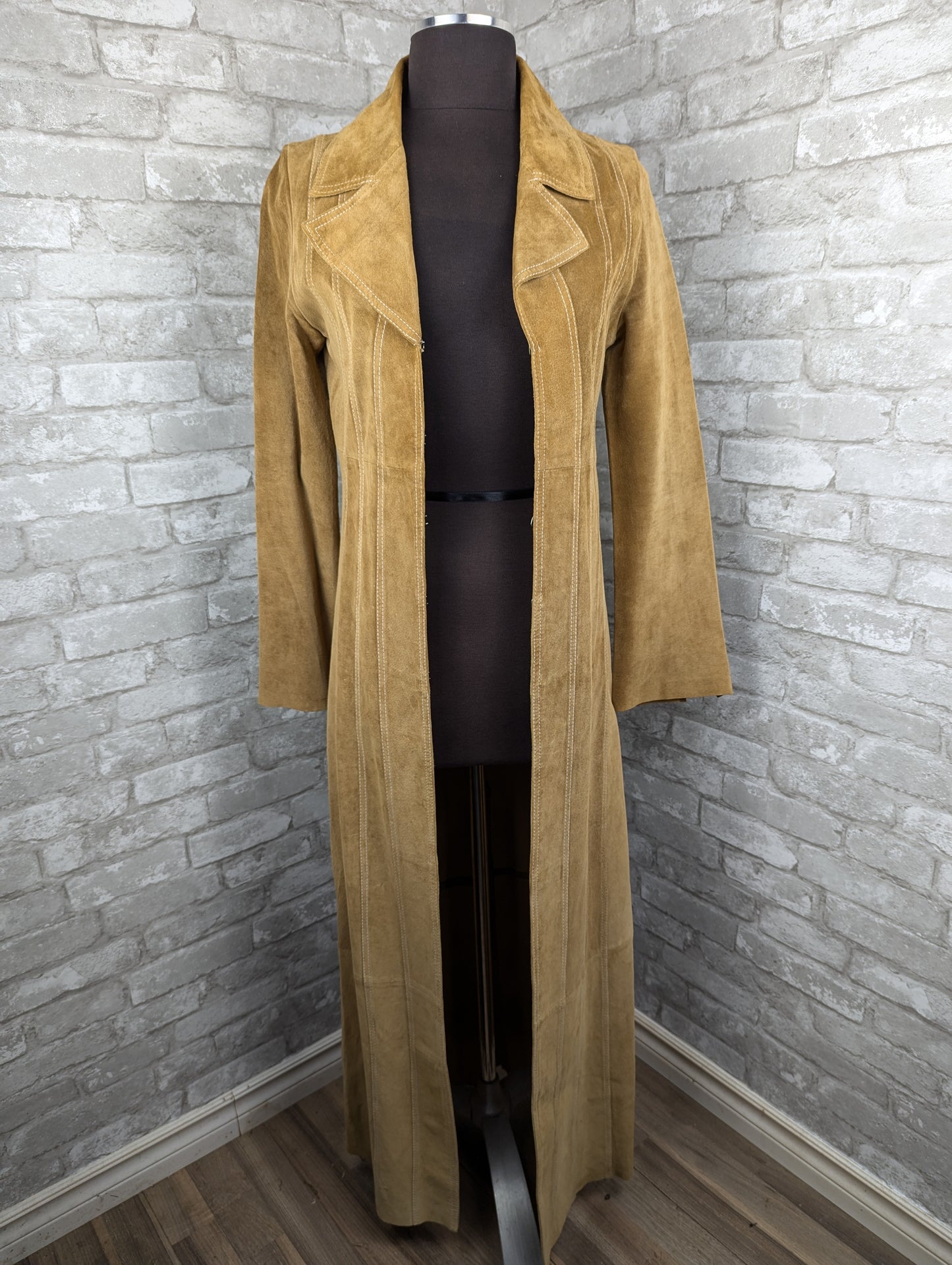 Vintage tan suede leather duster coat jacket